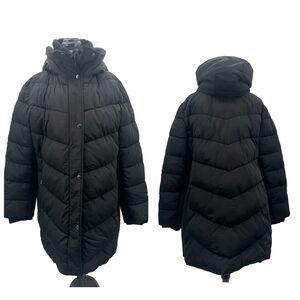 Andrew Marc Womens Coat XXL Black Faux Fur Jacket Puffer Hood Zip Heavy Warm